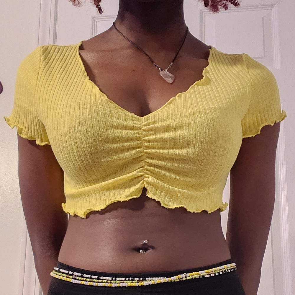 Medium Sized Bright Yellow Crop Top